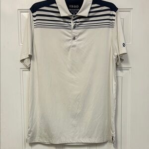 (🔥4 For $20) IZOD Advantage Stretch Men's Medium aPolo Shirt with Navy Stripes